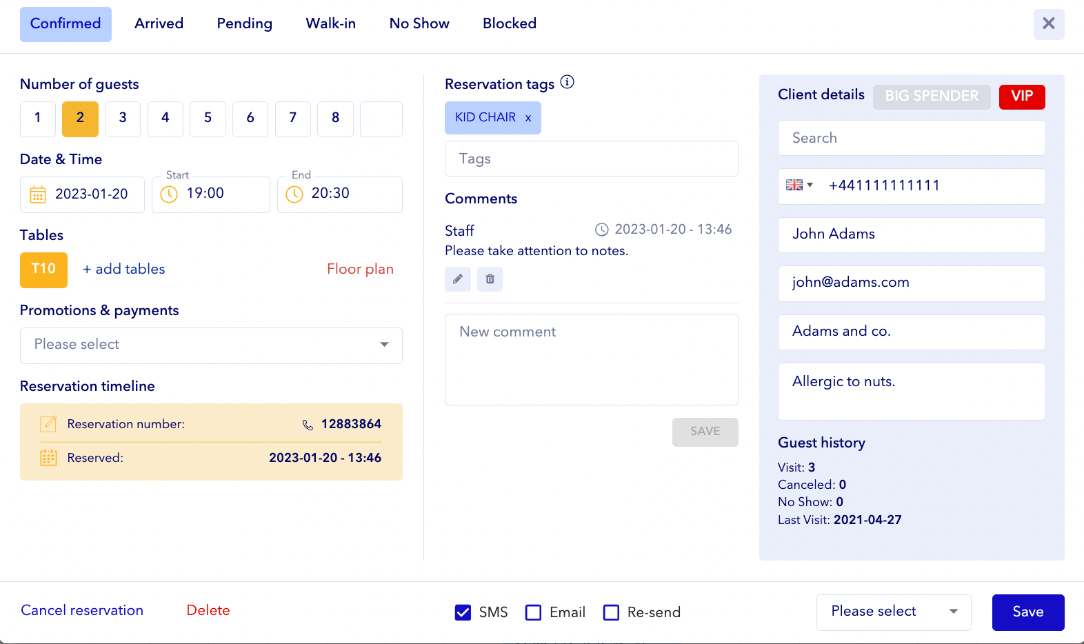 Tablein dashboard