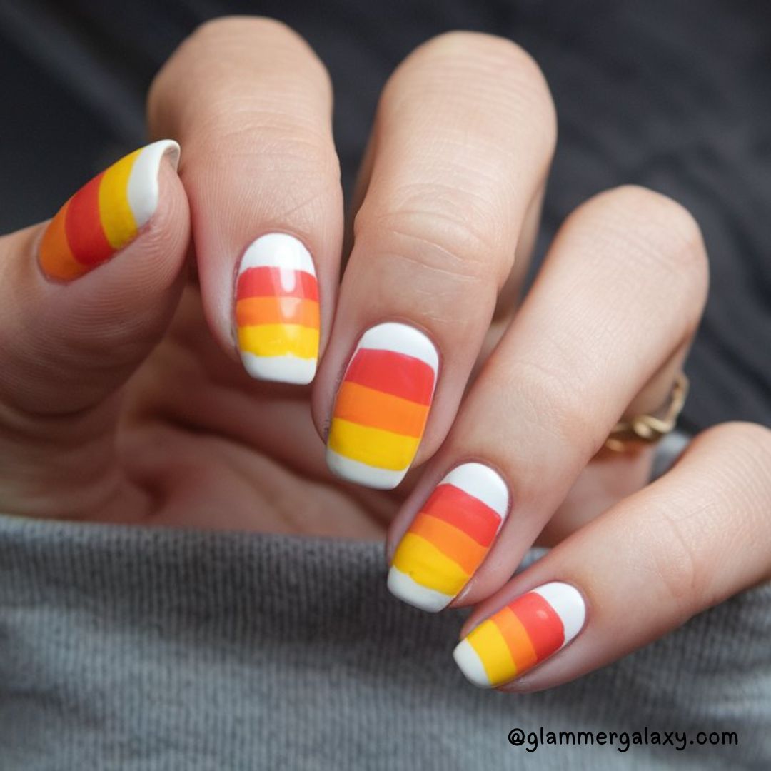 Bold Fall Nail Art Designs Having Candy Corn Nails
