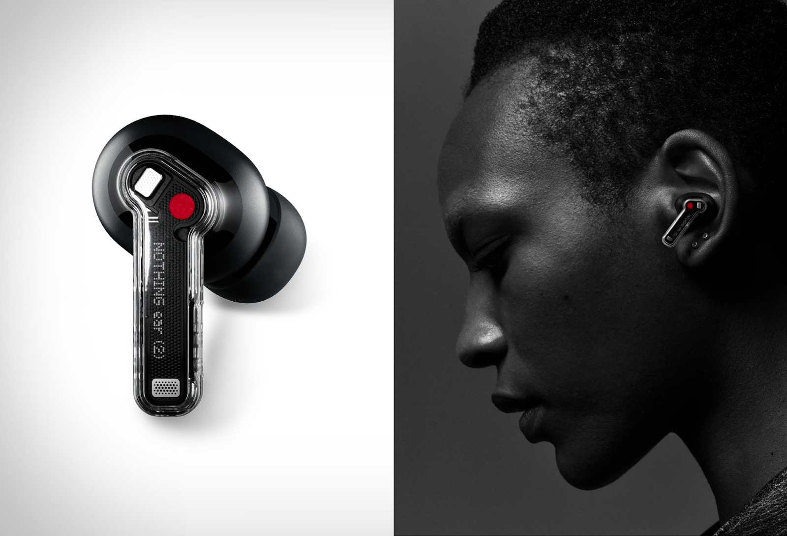 a man wearing Nothing Earbuds ear (a) - XPRS