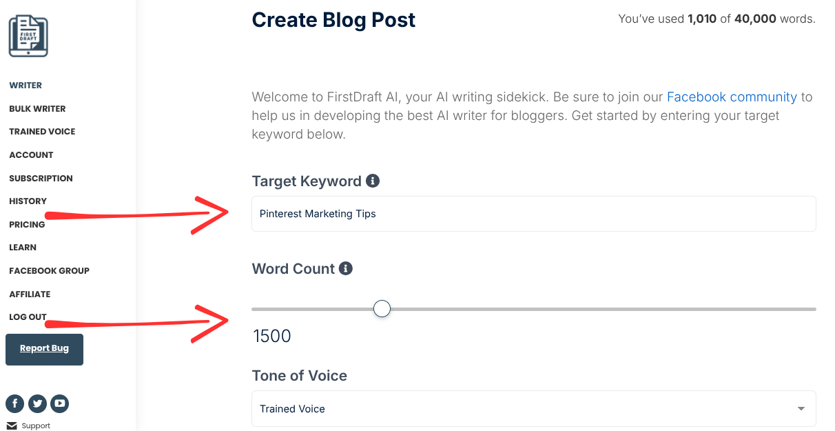 how to create a blog post with firstdraft ai