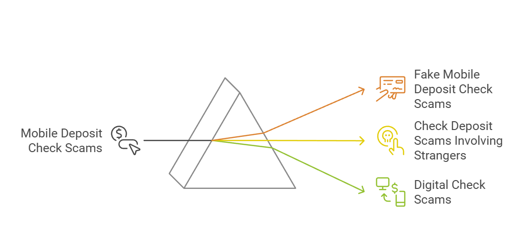 Diagram showing types of mobile deposit check scams