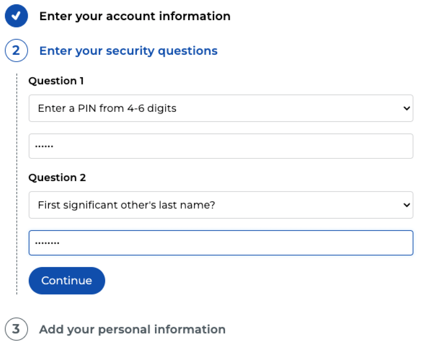 Enter security questions
