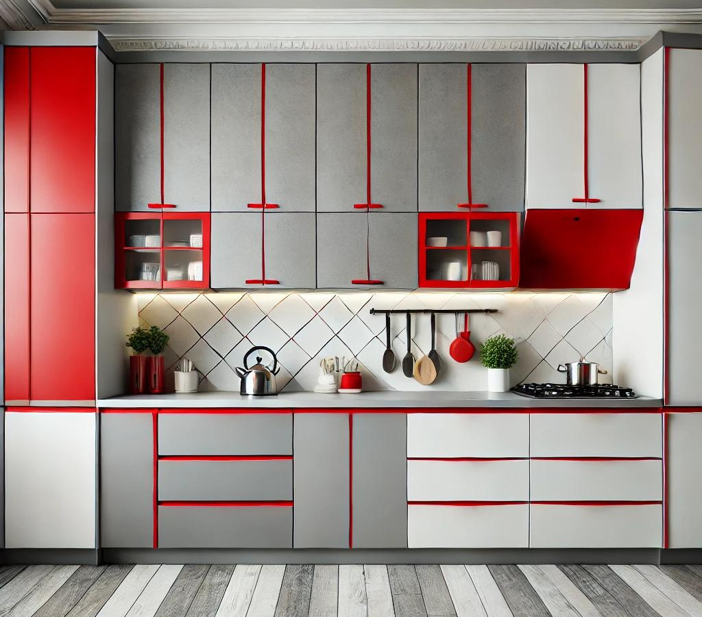 Red Enhancements to Grey and White Cabinetry