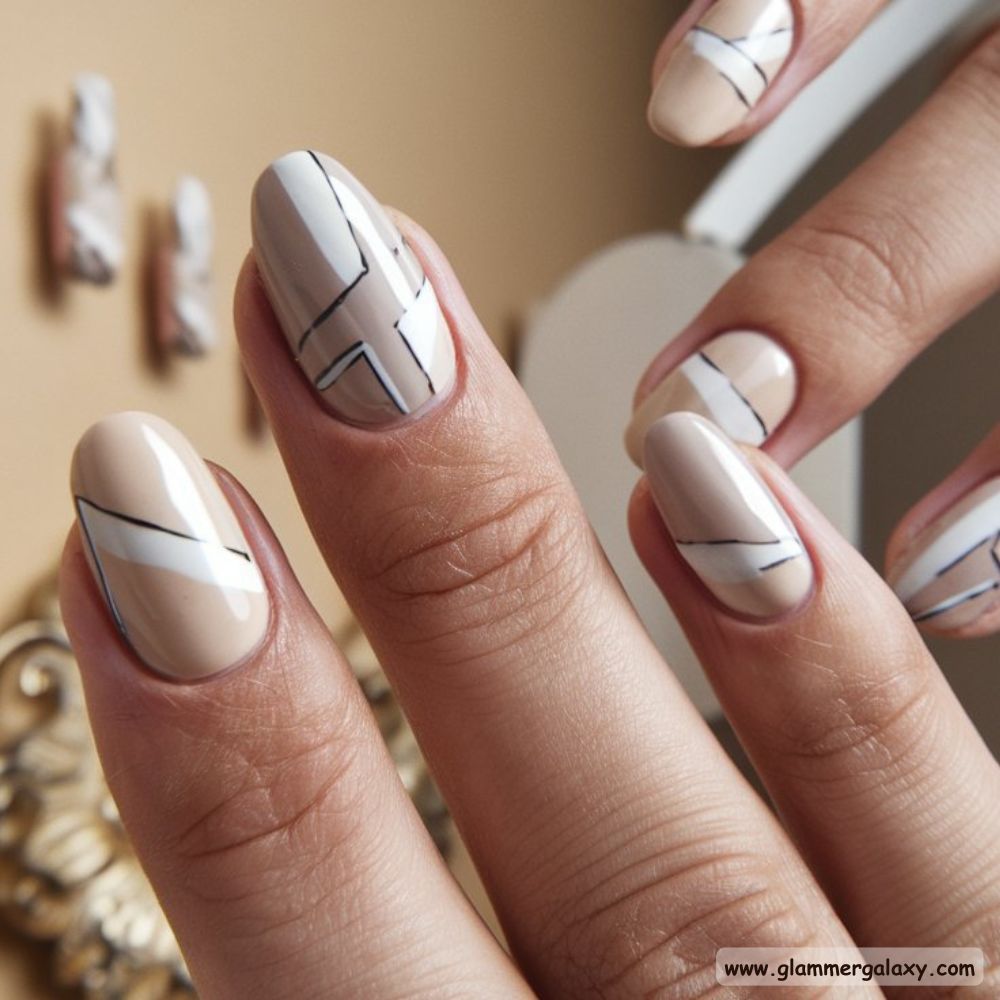 Neutral Fall Nails having Creative Negative Space
