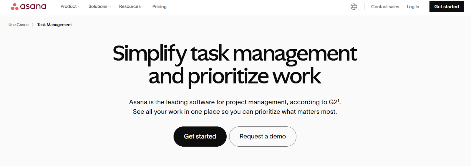 Image showing Asana’s task management landing page with a bold headline