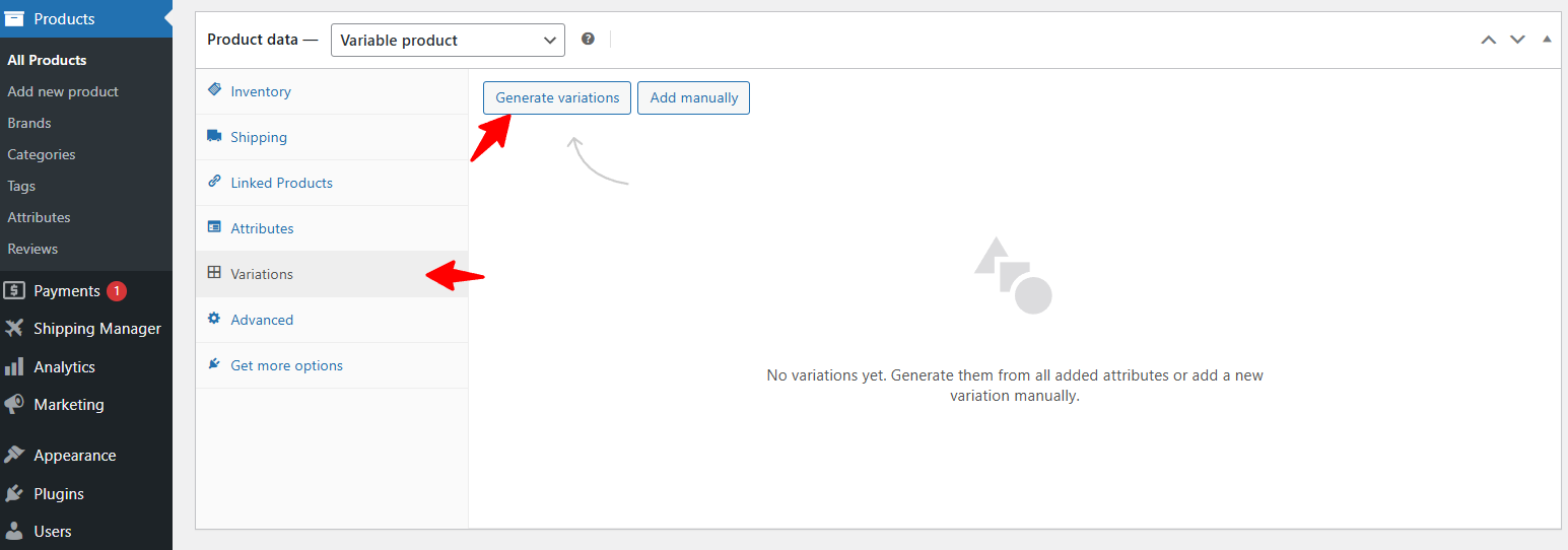 Generating product variations 