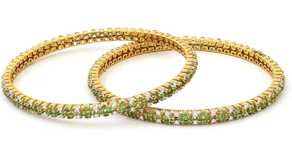 Green Gemstone Diamond Bangle