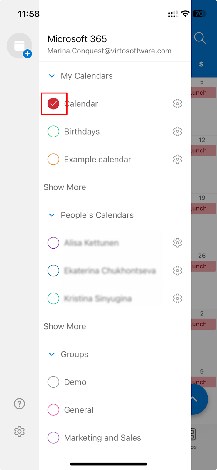 Pic. 10. Viewing calendars in Outlook mobile.