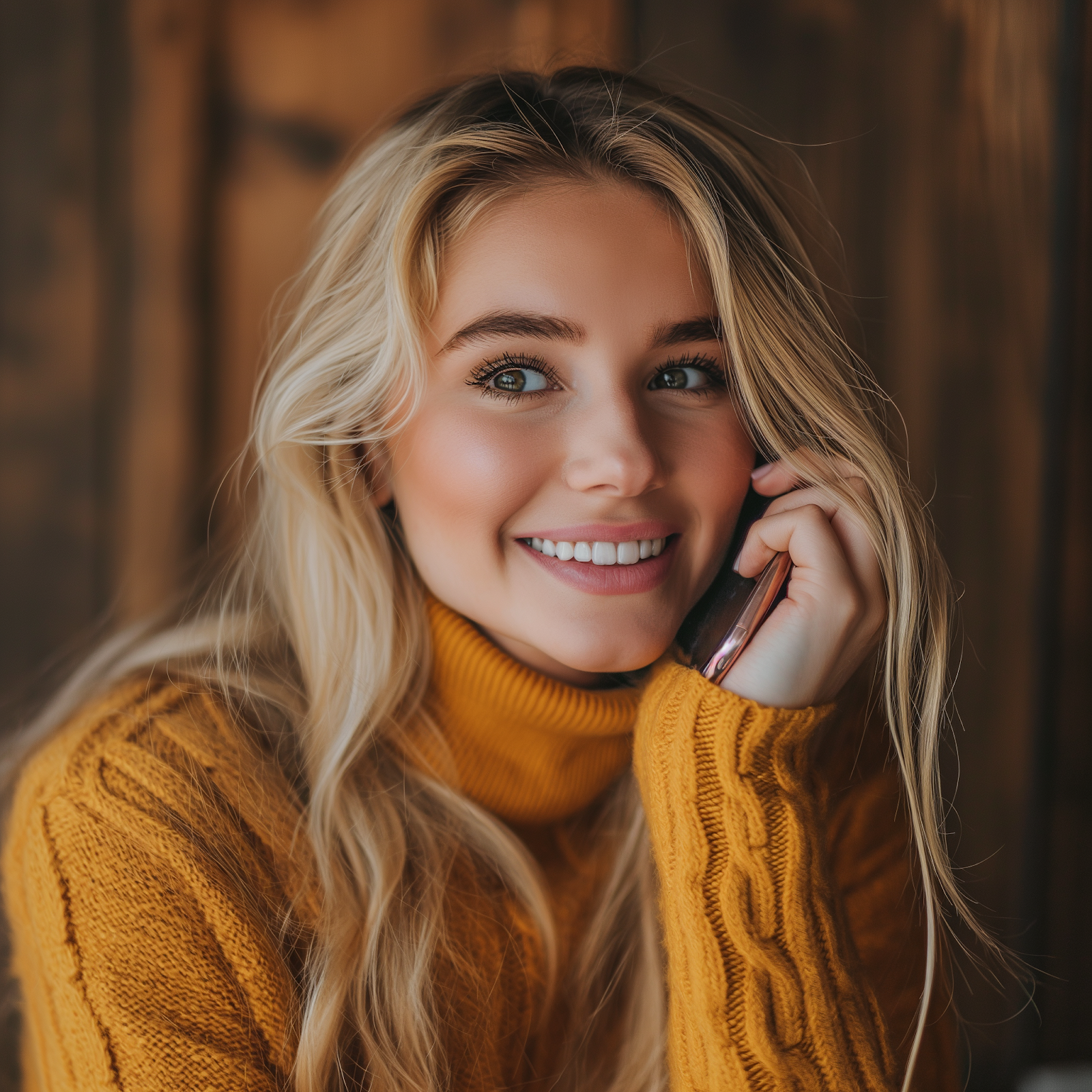 A smiling woman on the phone | Source: Midjourney