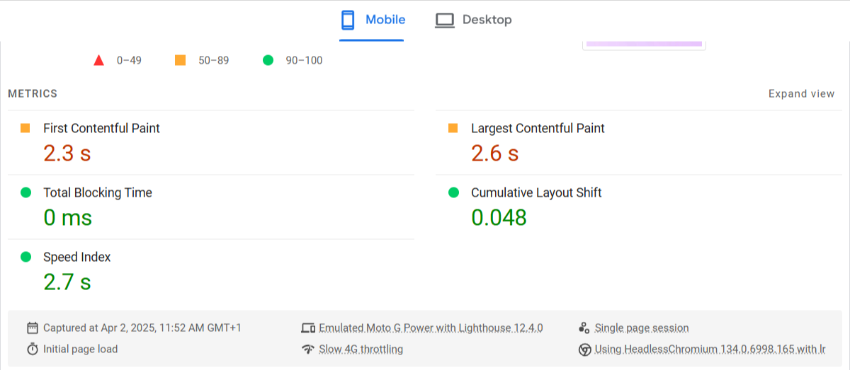 Core web vitals example