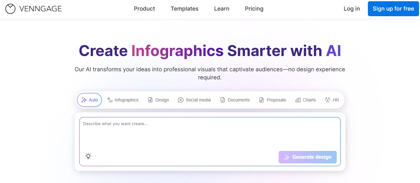 Venngage homepage - brand identity tool
