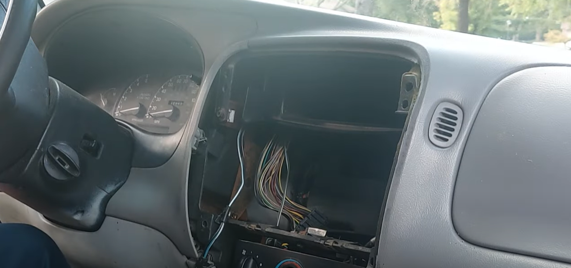 Ford truck dashboard panel removed