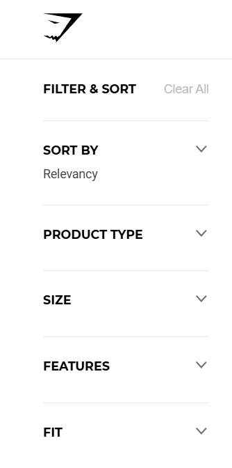 Gym Shark's sorting options