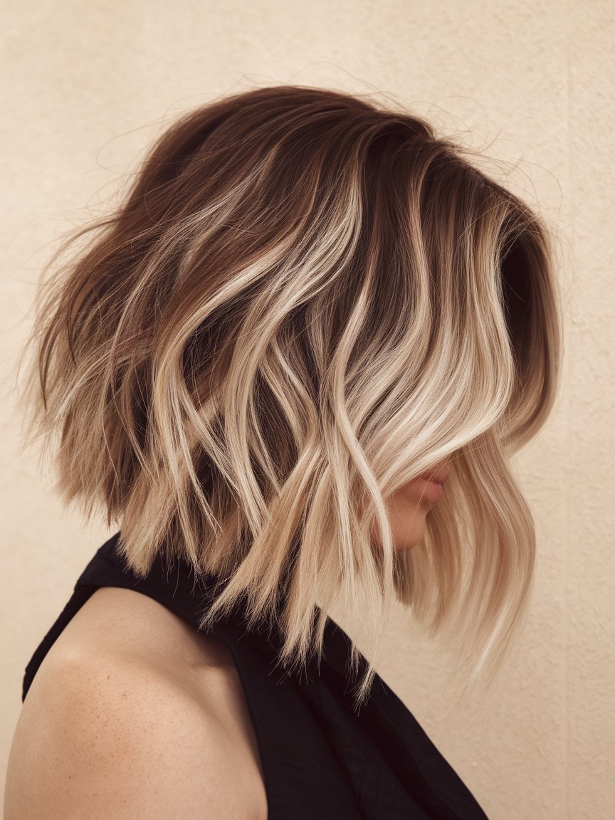 43. Inverted Bob with Dark Blonde Balayage