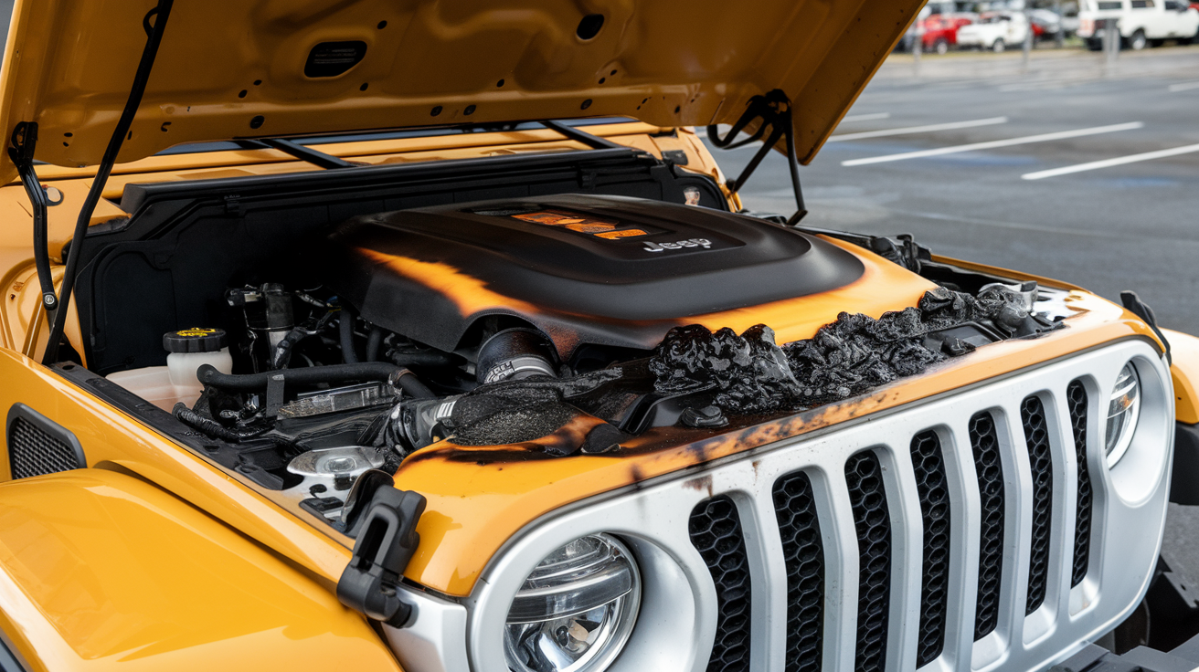 what is the jku engine cover is burning rubber
