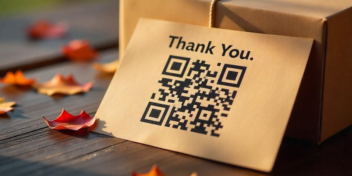 A QR Code on a brown paper bag.