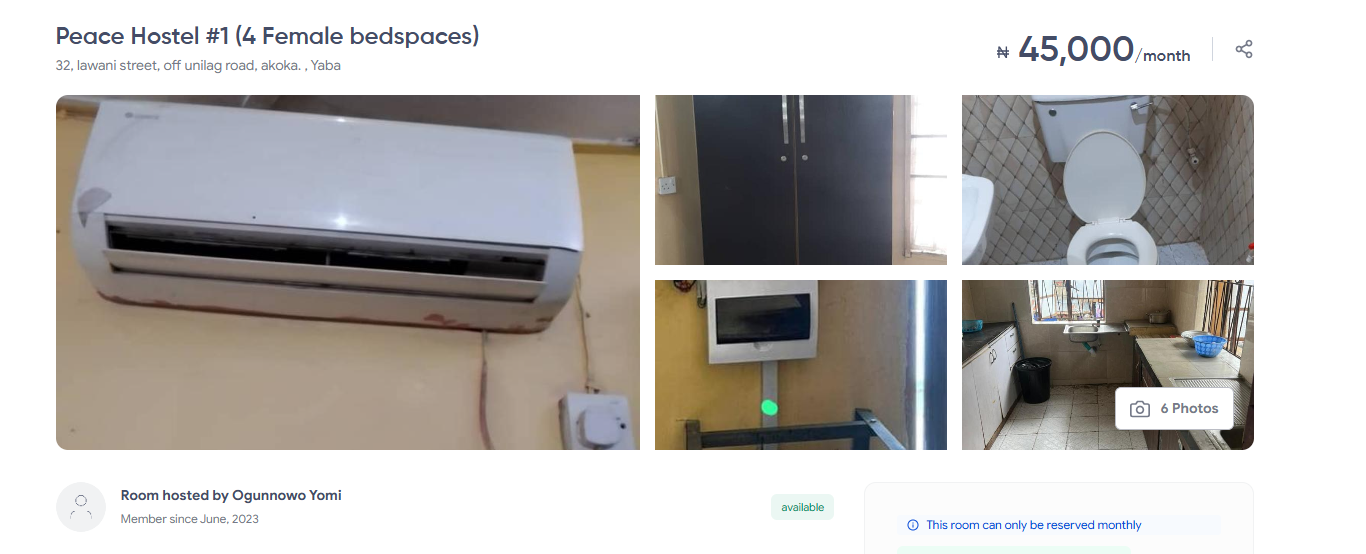 shared apartment in yaba