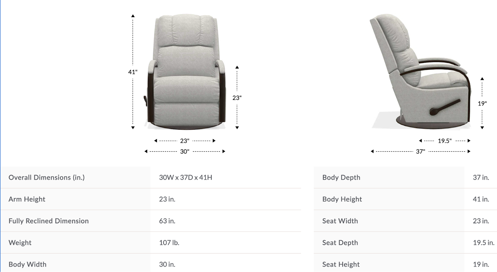 harbor town gliding recliner dimensions