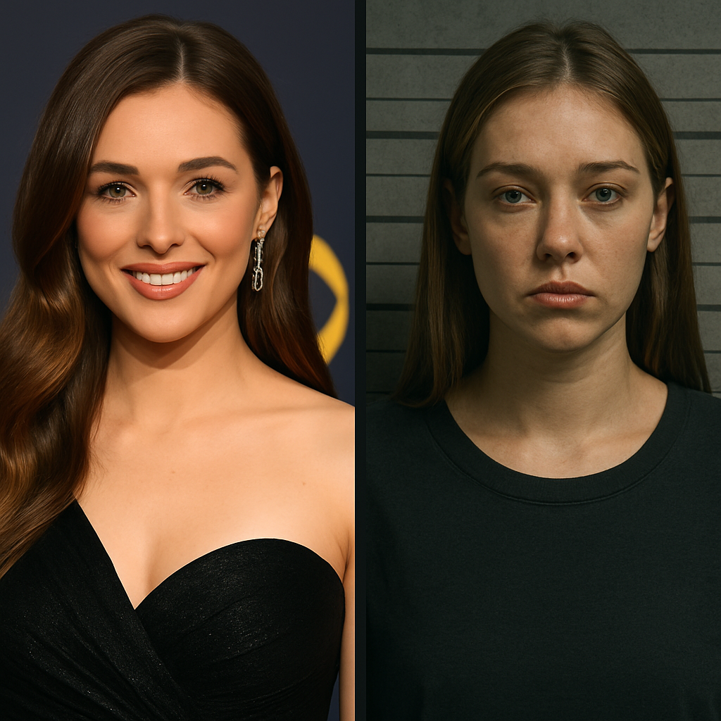 Comparison of celebrity on red carpet and in mugshot