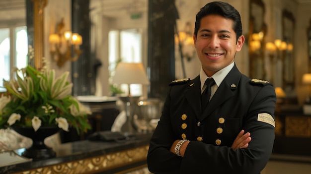 Premium Photo | Hotel concierge in uniform smiling