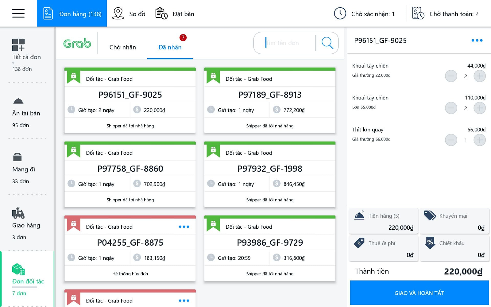 quản lý đơn hàng grab trên sapo fnb