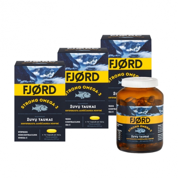 FJORD Strong Omega-3, žuvų taukai (80 kaps.)