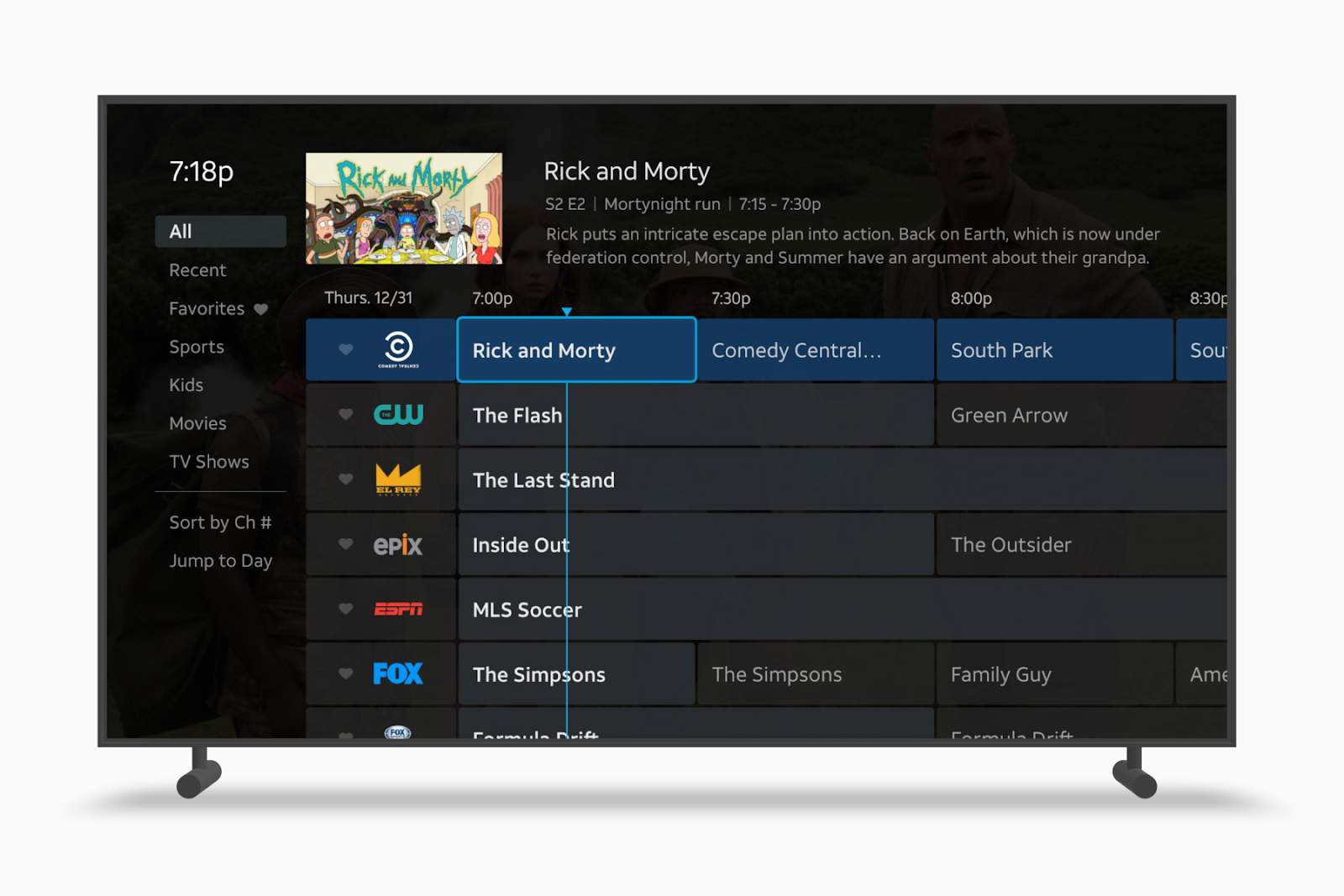 DirecTV showing various TV shows.