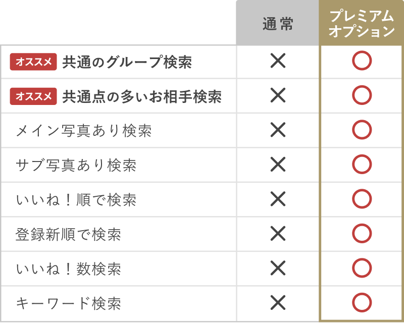 プレミアムオプションの検索条件