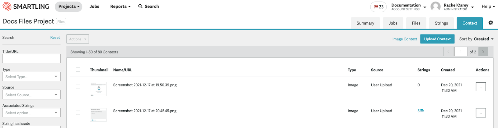 Smartling's files dashboard
