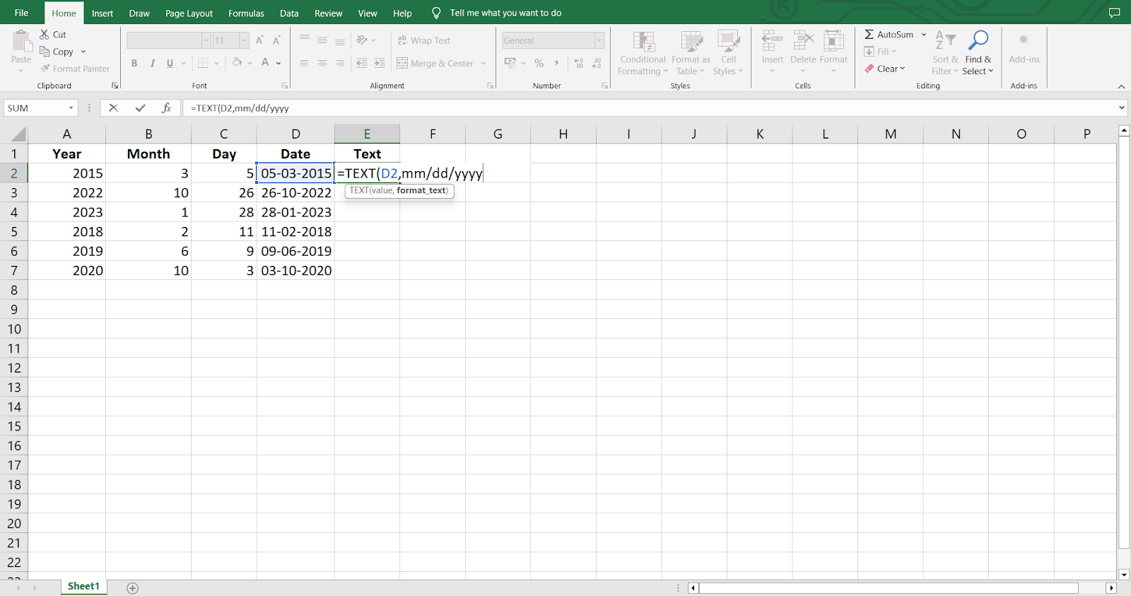 A função TEXT retorna datas formatadas da maneira que você desejar