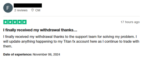 รีวิวจากผู้ใช้งาน Titan FX จาก Trustpilot 1