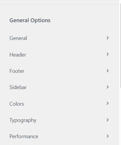 a screenshot of general options in customizec section