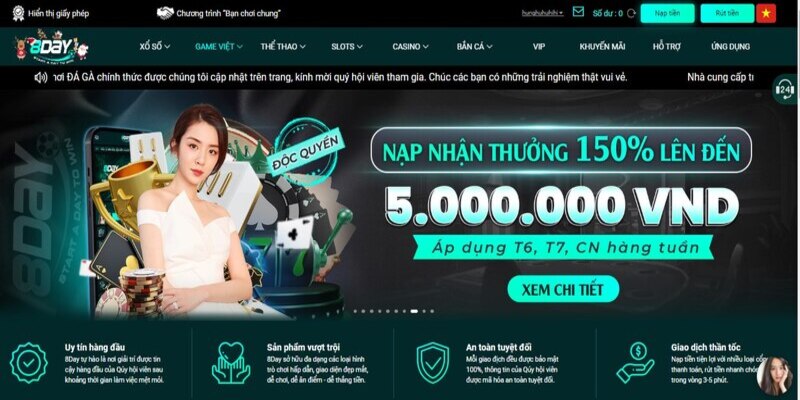 Nhiều ưu đãi hấp dẫn cho thành viên nhà cái 8day 