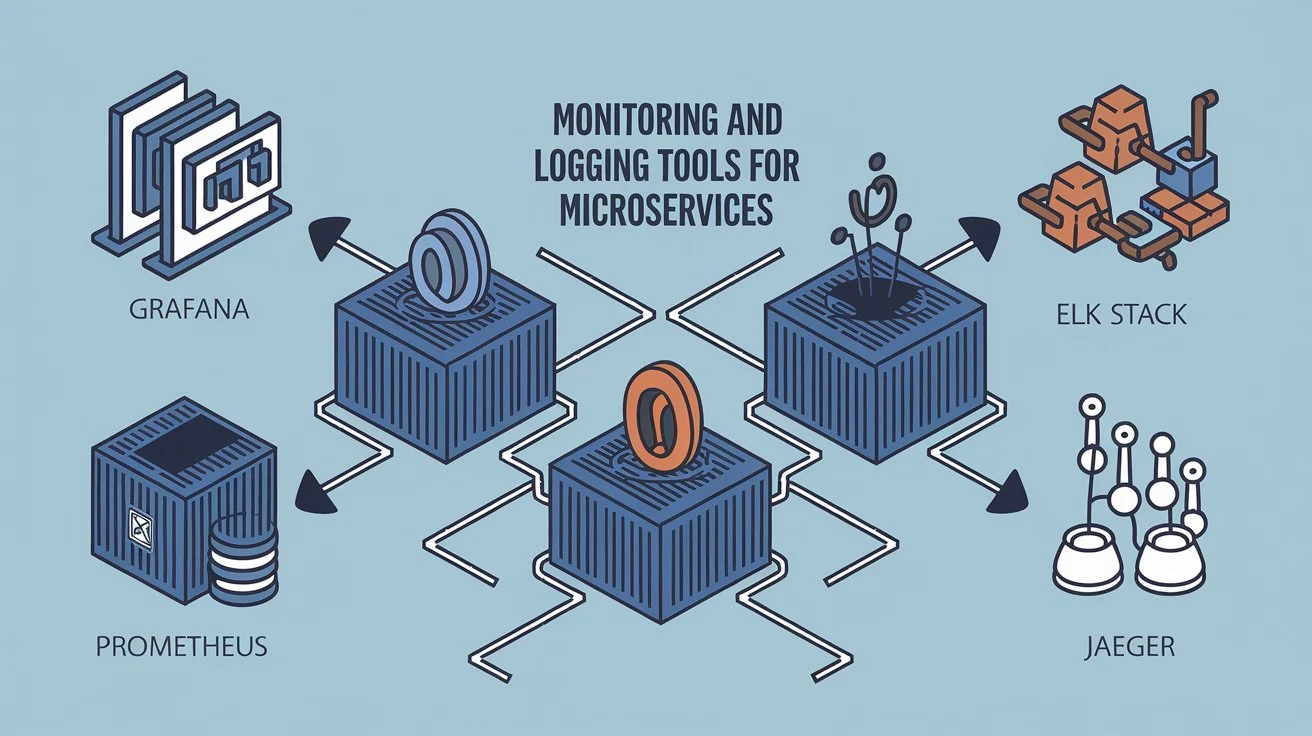 Infographic on monitoring and logging tools for microservices.