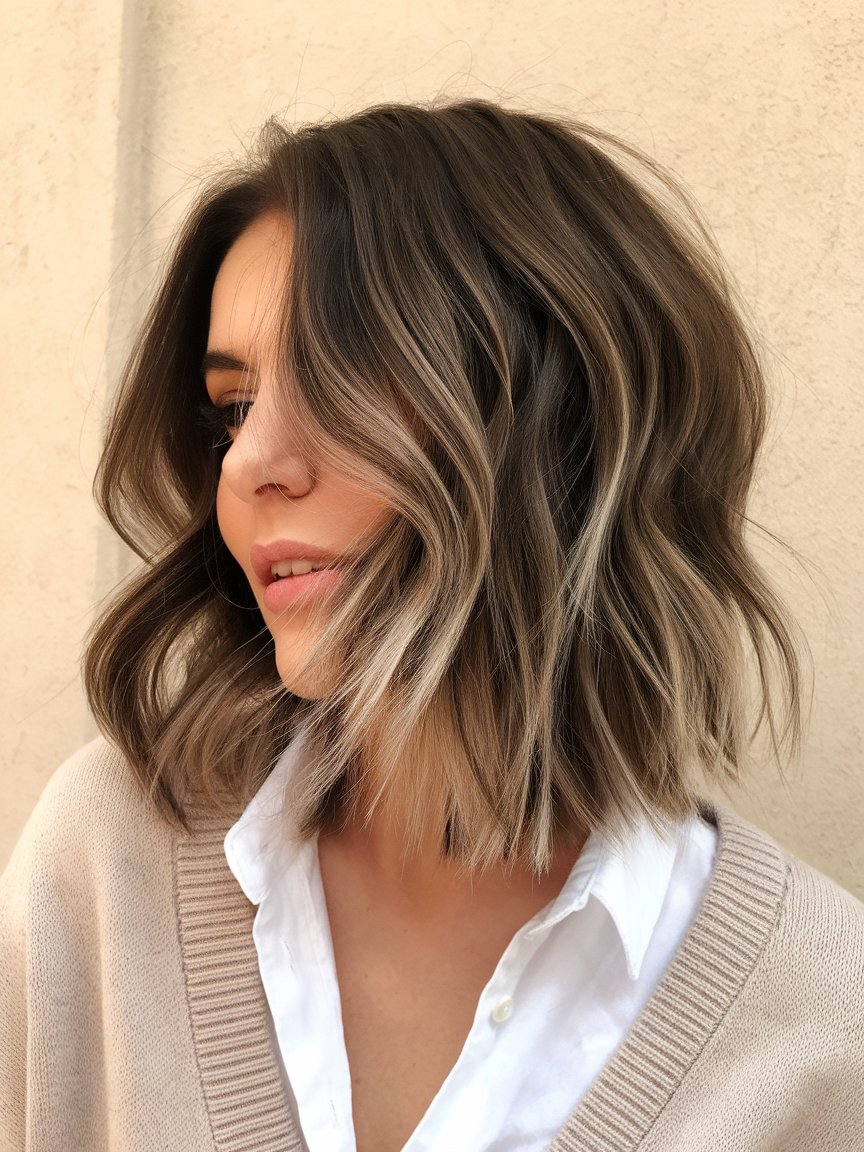 60. Layered Bob with Balayage