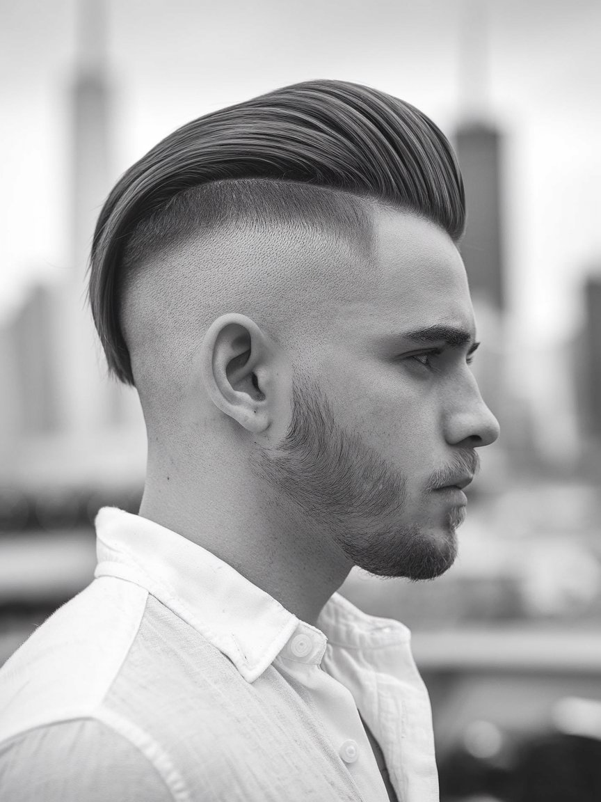 17. Long Pompadour Fade: A High-Style Choice