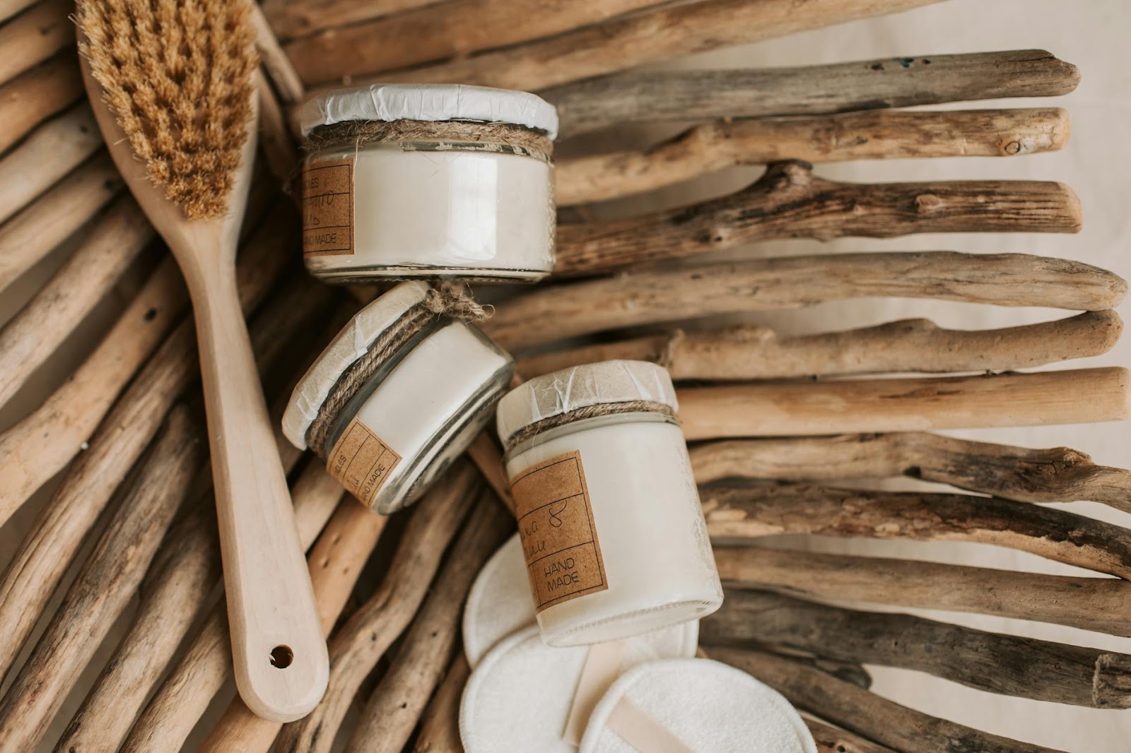 Explore eco-friendly skincare products with a rustic wooden background, promoting sustainability and zero waste.