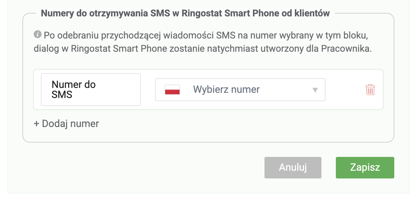 otrzymywanie wiadomości SMS przez określonego pracownika