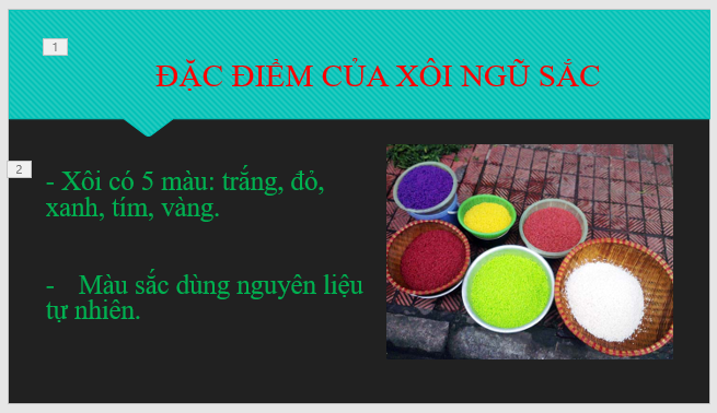 CHỦ ĐỀ E: BÀI 14 - THÊM HIỆU ỨNG CHO TRANG CHIẾUMỞ ĐẦUCâu 1: Làm thế nào để tạo được bài trình chiếu có những phần nội dung xuất hiện tuần tự theo các kiểu xuất hiện khác nhau?Đáp án chuẩn:Ta phải sử dụng các hiệu ứng khác nhau cho bài trình chiếu.2. Tạo hiệu ứng cho các đối tượng trên trang chiếuCâu 1: Em hãy tìm hiểu xem có thể thêm nhiều hiệu ứng cho một đối tượng trên trang chiếu được không?Đáp án chuẩn:Không thểLUYỆN TẬPCâu 1: Em hãy tạo bài trình chiếu giới thiệu một chủ đề về quê hương em, chẳng hạn về danh lam thắng cảnh, danh nhân văn hóa, ngành nghề thủ công, món ăn đặc sản,… Trong bài trình chiếu đó cần sử dụng các hiệu ứng cho các đối tượng trên trang chiếu và hiệu ứng chuyển trang chiếu.Đáp án chuẩn:Các em tham khảo:VẬN DỤNGCâu 1: Hãy bổ sung vào bài trình chiếu ở phần Luyện tập: hình ảnh minh hoạ, địa chỉ những trang web giới thiệu chi tiết về một nội dung trong bài trình bày.TỰ ĐÁNH GIÁ