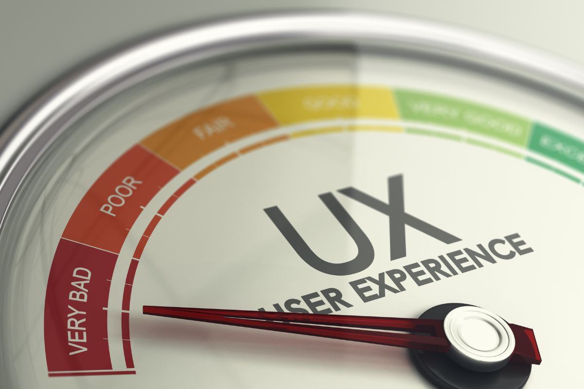 3D illustration of user experience gauge with needle pointing at very bad 