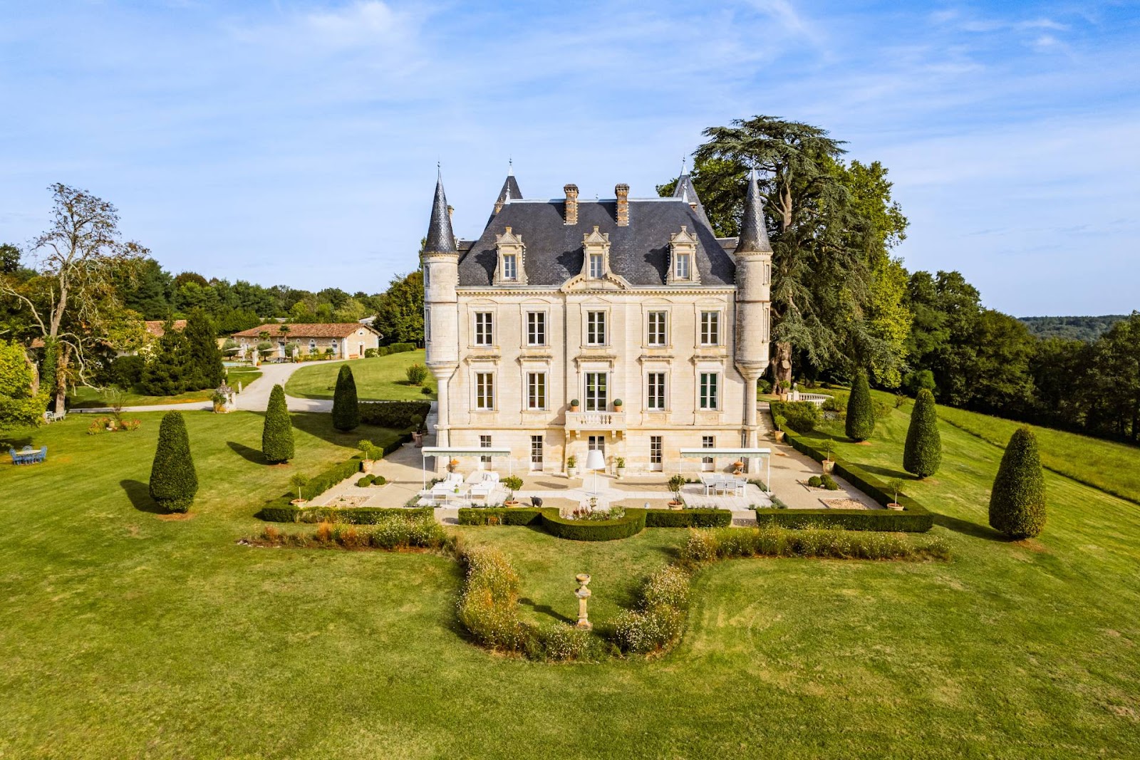 Historic French château with stone towers and elegant architecture
