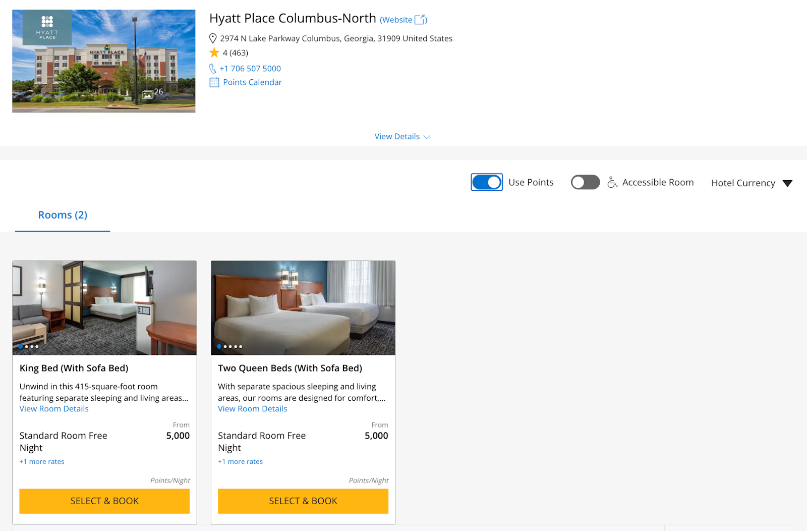 screenshot os using Chase points for hotel