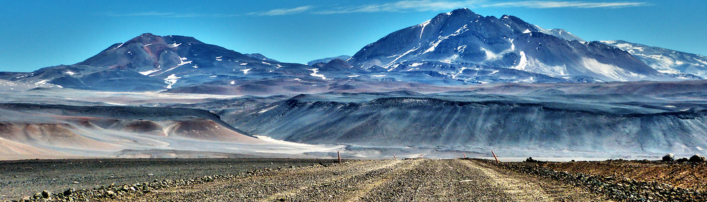 Snow-covered volcano.