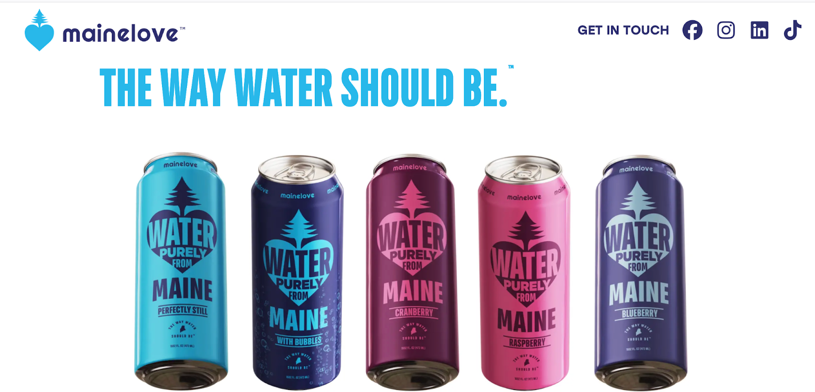 Cans of water from the brand mainelove