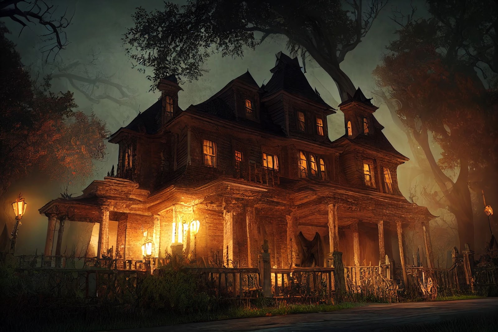 Haunted old mansion on Halloween night