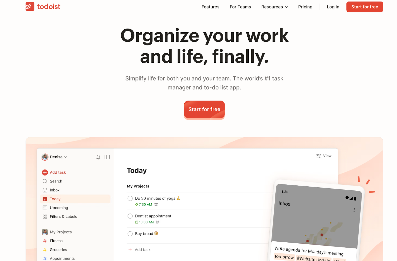 Captura de pantalla de Todoist