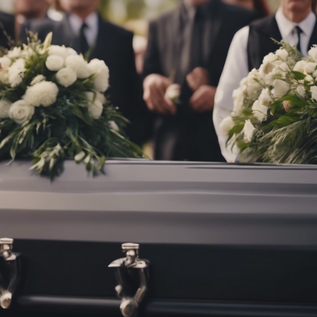 A family during the funeral of a loved one. 