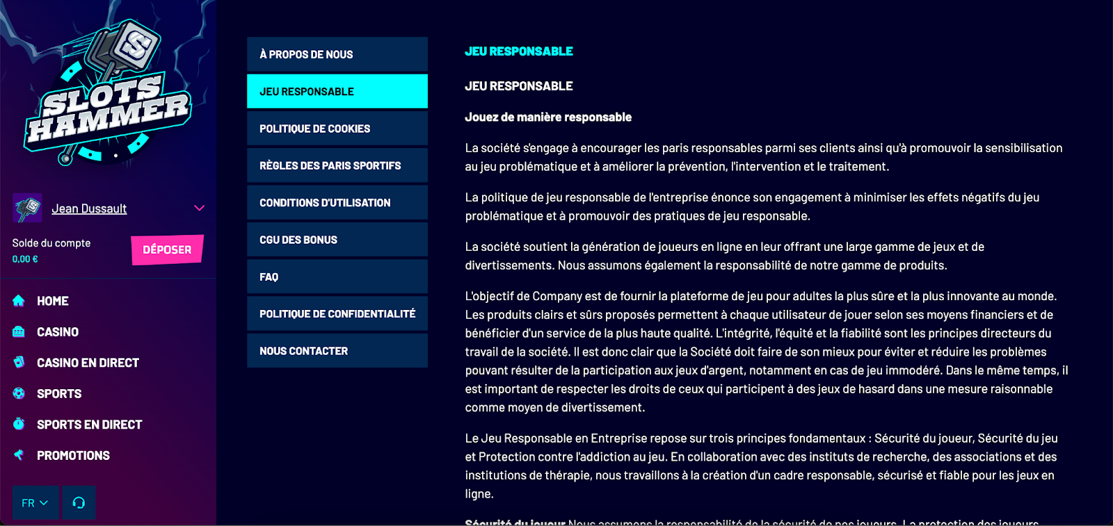 slots hammer jeu responsable