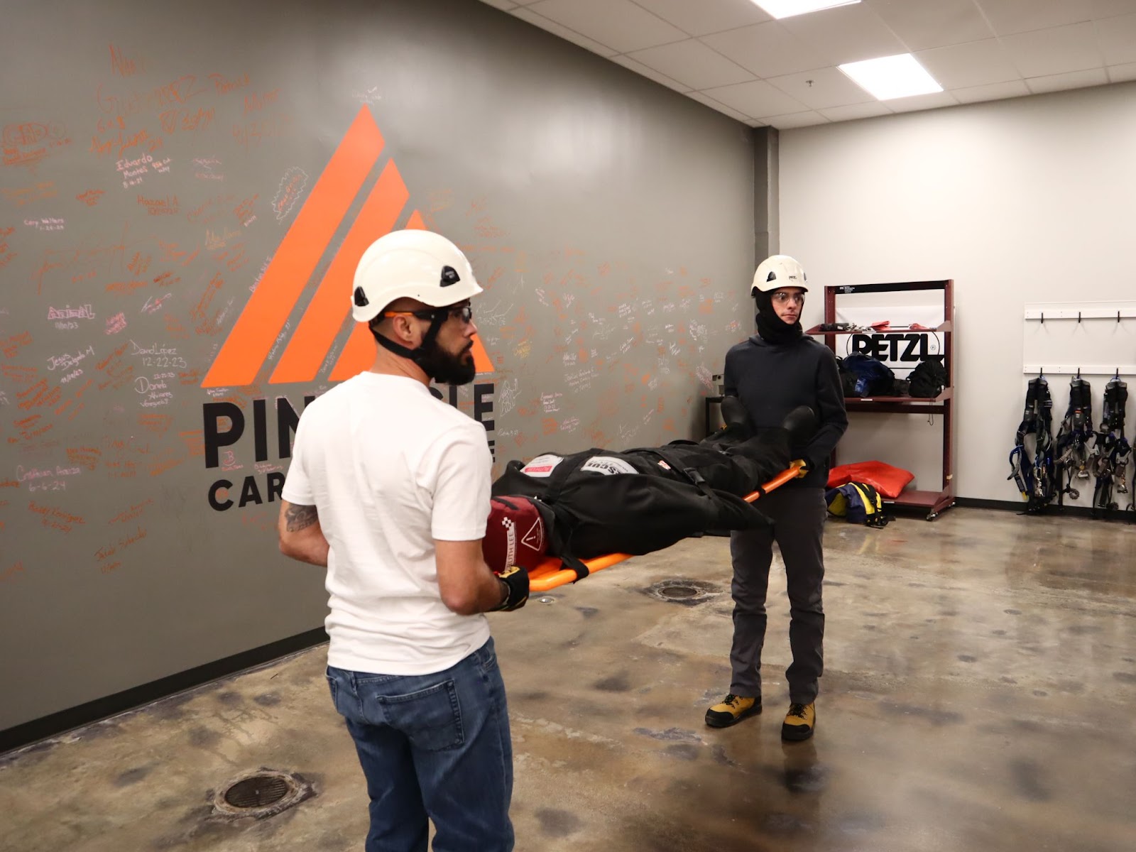 Pinnacle Career Institute wind turbine technician students practice rescue techniques