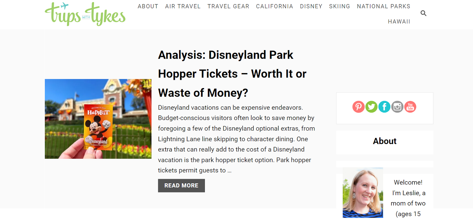Trips with Tykes homepage - a blog with one of the best welcome blog post examples